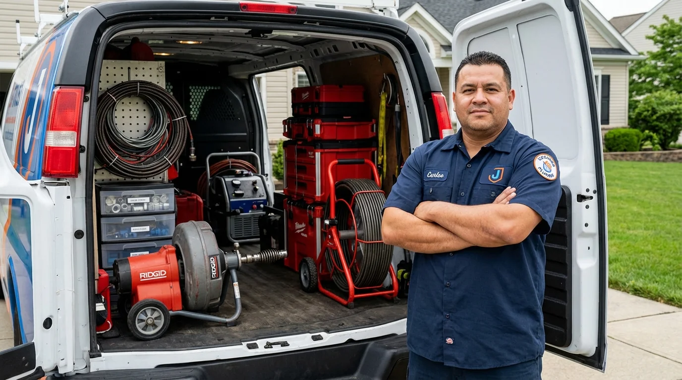 Professional drain cleaning equipment and Johns Plumbing LLC plumber in River Edge