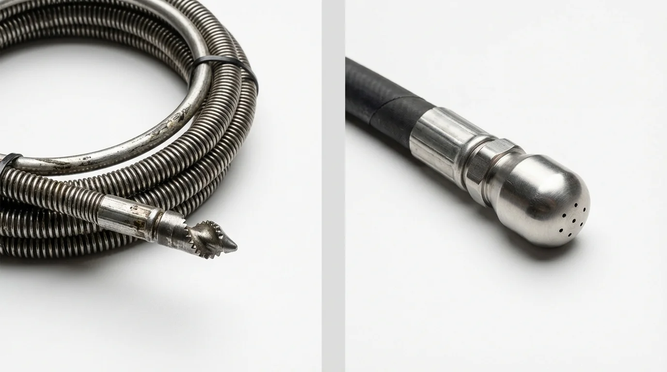 Drain snake cable and hydro jetting nozzle used for drain cleaning in River Edge, NJ